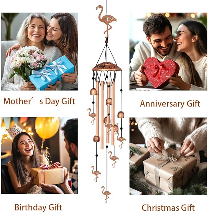 INFUNLY Flamingo Wind Chimes for Outside Flamingos Metal Wind Chime Aluminum Windchime Tubes Animals Memorial Wind-Bell Music Windchimes with Bells for Yard Garden Decor Housewarming Birthday Gift