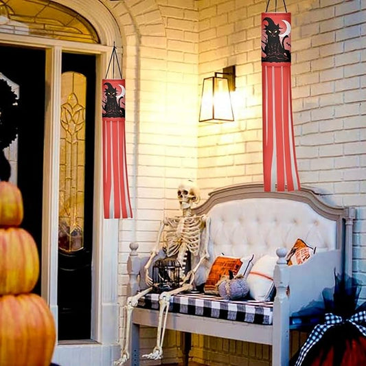 Halloween Ghost Windsock Flag Durable Lightweight Machine Washable Wind Sock with Tails Thanksgiving Patio Lawn Garden Tree Party Decoration