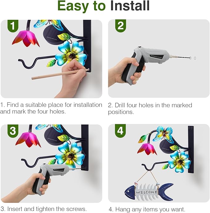 Lewondr Plant Hangers with Solar Light,9 Inch Metal Hanging Plant Bracket Outside,Butterfly Plant Wall Hook Solar Lights Outdoor for Wall,Flower Basket,Bird Feeder,Lantern,Wind Chime,2 Pack