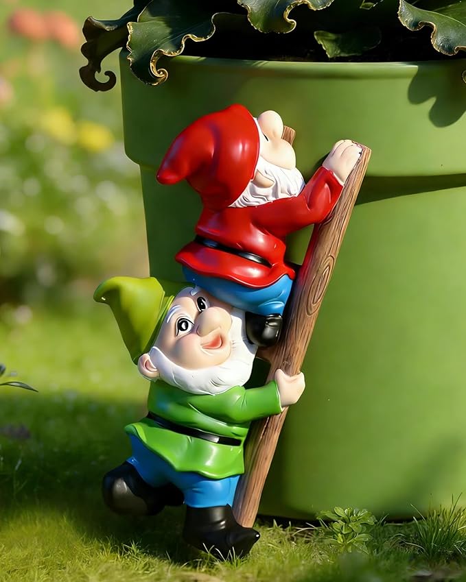 Climbing Garden Gnome with Ladder, Funny Outdoor Statue for Yard Decor Gift for Mom, Women