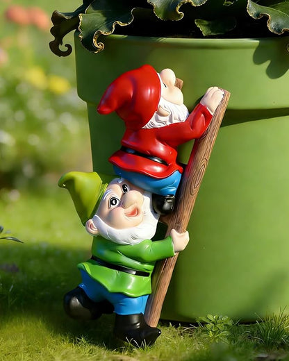 Climbing Garden Gnome with Ladder, Funny Outdoor Statue for Yard Decor Gift for Mom, Women
