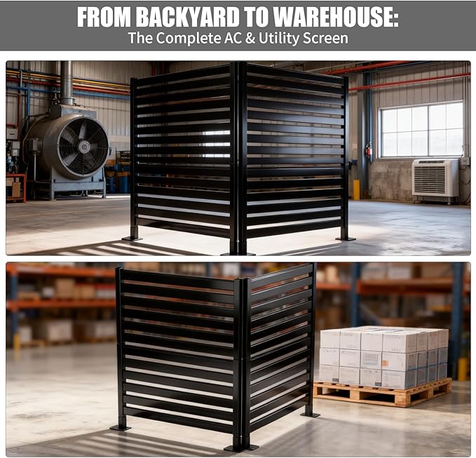 38" W x 42" H x 3 Modular Privacy Screen Kit, 3-Panel Wrought Iron Fence System for Custom Backyard & Patio Enclosures - Hides Multiple AC Units or Creates Dividers