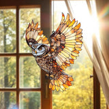 Flying Owl Acrylic Suncatcher, Boho Suncatchers for Window Hanging Ornament, Bohemian Stained Glass Effect Art Garden Decor, Gifts for Mother's Day, Mom, Grandma, Wife, Women, Nana