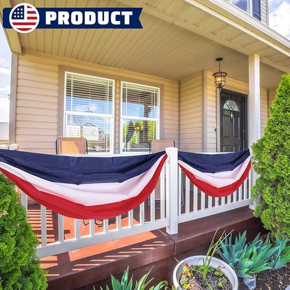2Pack Patriotic Bunting Flag 3x30Ft American Bunting Décor 4th of JulyOutside Decor Memorial Days Large Red, White & Blue Banner Veterans Day CelebrationPorch Garden Outdoor