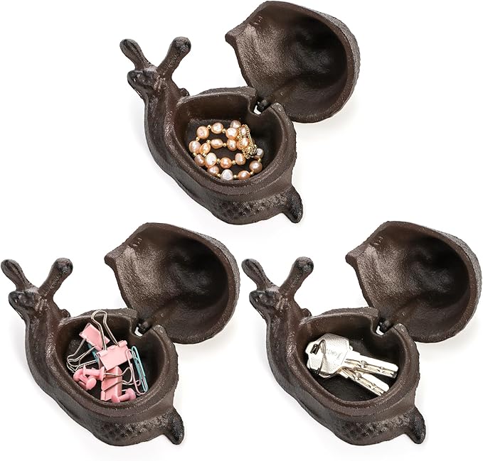 Pumtus Cast Iron Key Hider, Snail Hide-a-Key Holder, Outside Spare Key Hider Figurine, Small Snail Garden Statues Ornament, Decorative Jewelry Trinkets Box for Ear Studs Rings Paper Clips
