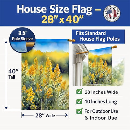 Caroline's Treasures Nebraska Goldenrod in Watercolor House Flag Large Porch Sleeve Pole Decorative Outside Yard Banner Artwork Wall Hanging, Polyester, House Size, Multicolor