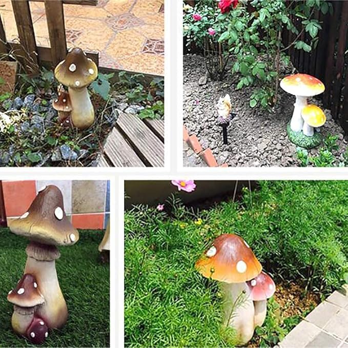 Garden Statue Animal Sculpture Outdoor Decor Gift Resin Mushroom Garden Statues, Outdoor Decor Figurines Patio Yard Lawn Ornaments Fairy Garden Collectibles Front Porch Sculptures(Red,9x8x12.5cm)