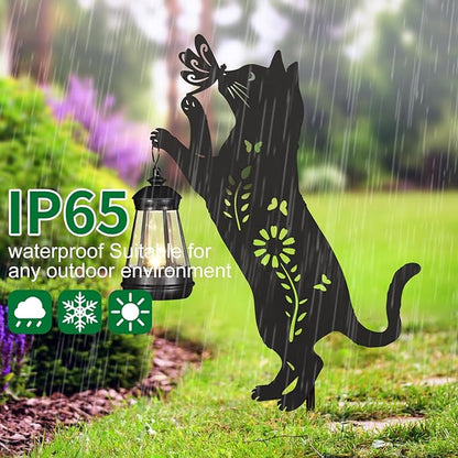 Solar Garden Stake Decorative Lantern for Outdoor, 2 Pack Metal Cat Silhouette Lights for Lawn, Pathway, Patio, Yard Outdoor Decor Gifts for Women Mom and Grandma
