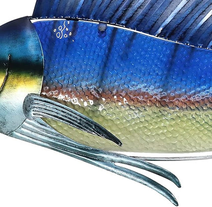 LIFFY Metal Fish Wall Decor,36" Large Swordfish Wall Art,Indoor Outdoor Tropical Ocean Glass Sailfish Art Sculptures Home Decorative Ornaments for Garden Porch Bedroom Living room