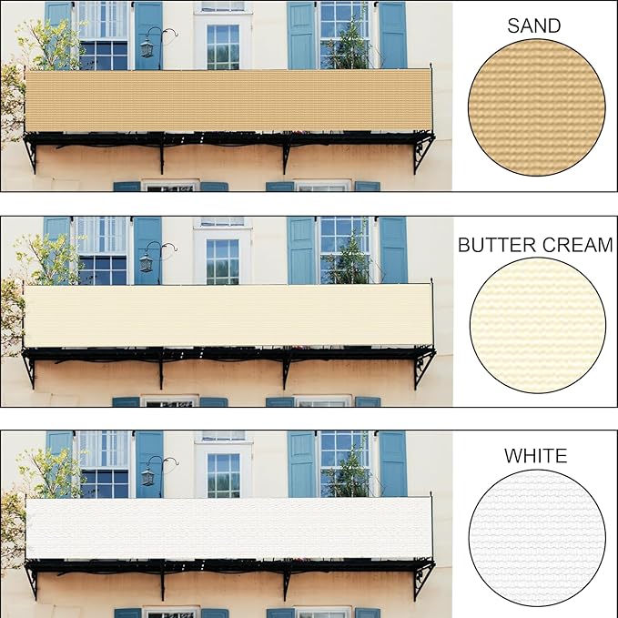 LOVE STORY Custom Size 3'x15' Butter Cream Balcony Privacy Screen,UV Block Privacy Fence Screen,90% Shield for Outdoor Pool Garden Apartment Railing