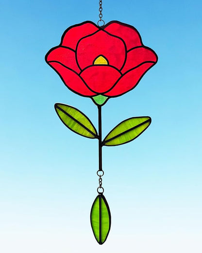 Stained Glass Window Hangings, Handcrafted Garden Suncatchers for Window and Home Decor, Unique Artisan Glass Ornaments for Indoor and Outdoor Use (B-Red)