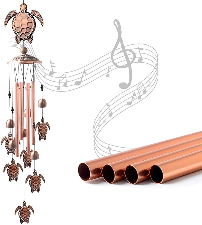 Sea Turtle Wind Chimes Outdoor, for Women,Tortoise Copper Windchime, Thanksgiving Gift for mom, Grandma,Sister,Women,Gardening Gifts,Yard Decor