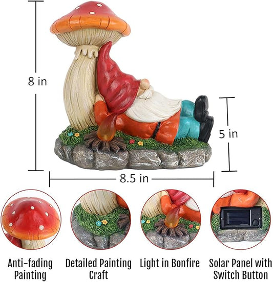 Garden Gnomes Statues with Solar LED Light, Solar Powered Gnome Sculptures for Patio Yard Lawn Balcony Decor Mother's Day Birthday Gifts for Women Mom 8.5 Inch