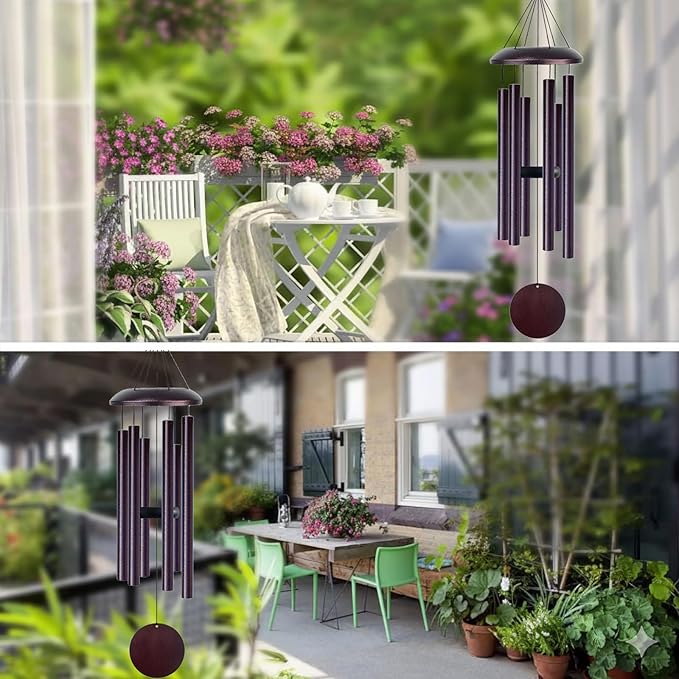 Wind Chimes for Outside Deep Tone, 45" Large WindChimes with 6 Tubes Tuned to E Pentatonic Scale, 100% Rustproof Aluminum, Memorial Gift or Garden, Patio, Porch and Outdoor Decor(Bronze)