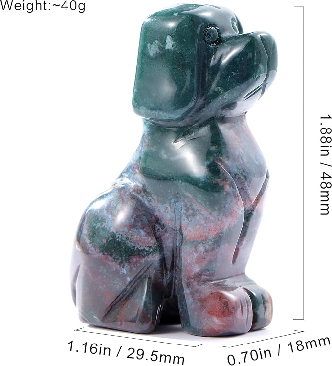 SMQ Ocean Jasper Crystal Dog Statues Home Decor Polished 2" Carved Gemstone Puppy Sculpture Healing Statue Animal Carvings Figurines Gifts