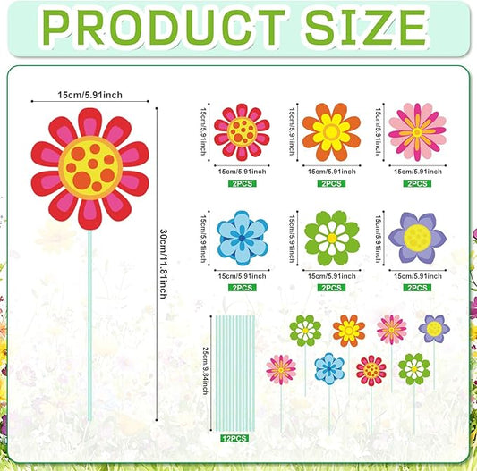 Cinrobiye 12Pcs Spring Floral Flower Planter Stakes Tulip Daisy Pot Signs 5.9Inches Colorful Floral Garden Stake Outdoor Lawn for Spring Party Patio Yard Outside Greetings Home Farmhouse Decor