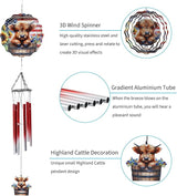 Highland Cow Wind Spinner Chimes Outdoor - Hanging Garden Decor Metal Wind Chimes for Patio, Yard, Backyard - Birthday Housewarming Gifts for Women/Mom/Grandma