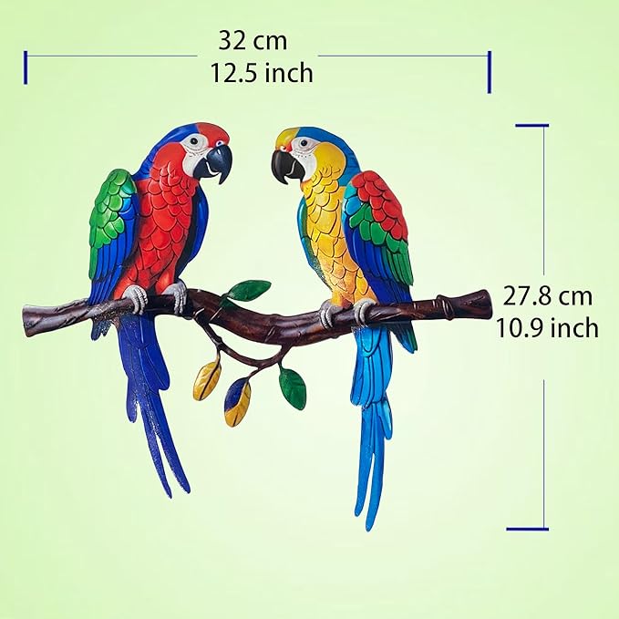 Limygus Tropical Metal Parrot Wall Art, Colorful Double Bird Garden Decor, Outdoor Hanging Decorations for Patio, Fence, Yard, Living Room, Balcony