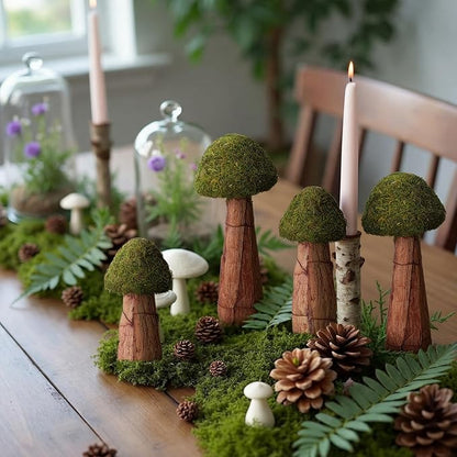 Novabright 2 Pcs Artificial Moss Mushroom Decoration Set 6" and 7.8" Fake Moss Mushroom Green Enchanted Forest Decorative Centerpieces Statues Figurines for Garden Landscape DIY Craft Outdoor