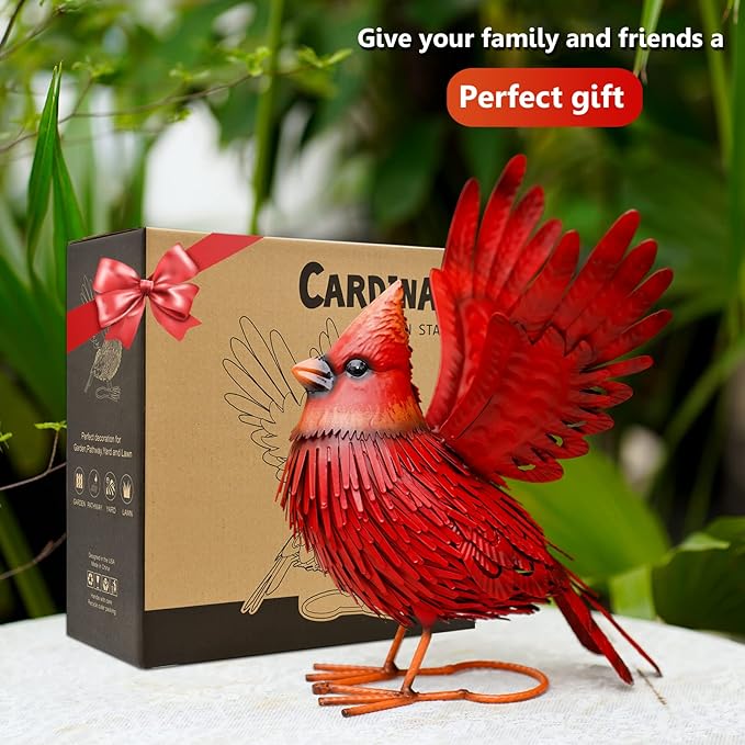 Nacome Cardinal Garden Decor Metal Yard: Art Outdoor Sculptures & Statues Large Red Bird Ornaments for Patio Balcony Front Backyard - Valentines Day Gifts for Her Wife Women Mom Grandma Birthday