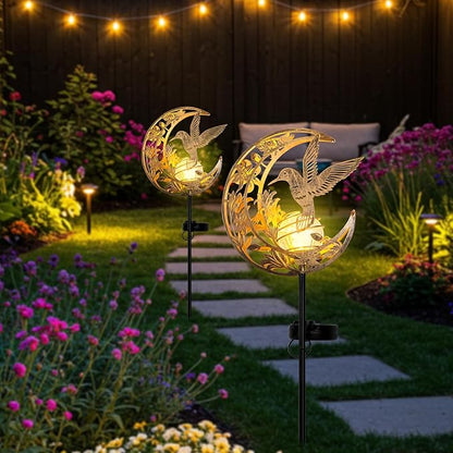Waterproof Outdoor Solar Light，Hummingbird Solar Light，Moon Hummingbird SolarLight，Solar Butterfly Floor Lamp for Garden, Yard, Patio Decor, Auto On/Off, Unique Gift for Mom, Grandma