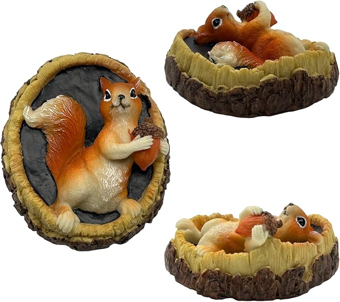 Squirrel Wall Sculpture, Resin Squirrel Statues Tree Stump Statue for Outdoor & Garden Decoration, Year-Round Tree Ornament