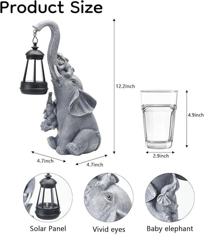 Solar Outdoor Garden Decor, Elephant Statue with Lantern for Patio, Yard Ornament and Lawn Decoration, Birthday Housewarming Gift for Mom, Wife, Grandma