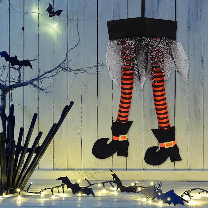 Happyyami 2Pcs Halloween Witch Legs Wicked Witch Legs with Shoes Stuffed Witch Halloween Decorations for Halloween Outdoor Indoor Decor (Random Color)