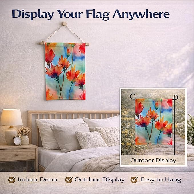 Caroline's Treasures Wyoming Indian Paintbrush in Watercolor Garden Flag Mailbox Flag Decorative Yard Flag Banner Outside Patio Artwork Yard Flower Beds, Garden Size, Multicolor