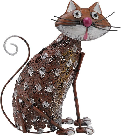 FLEXMAN Solar Lamp, Cat Figurine Patio Ornament Light Solar Lanterns Iron Outdoor cat Statues Garden Decor for Lawn, Patio, Backyard, Road Front Porch