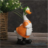 Cute Statues Garden Resin Couple Duck Statue Standing Goose Sculpture Backyard Decor(Orange)