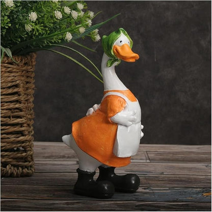 Cute Statues Garden Resin Couple Duck Statue Standing Goose Sculpture Backyard Decor(Orange)