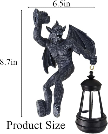 Dragon Winged Gargoyle Tree Hugger with Solar Lantern Gothic Lamp Wall Fence Hanger Decor Garden Statue Yard Patio Unique Perfect Present for Women Mom Grandma