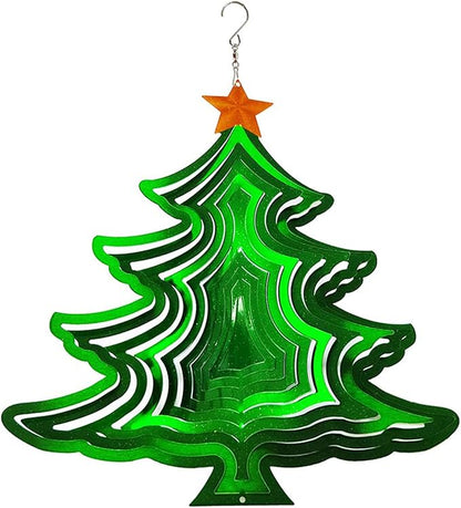 FONMY Wind Spinner 3D Stainless Steel Christmas Decoration Garden Decoration Indoor Outdoor Hanging Ornament Worth Gift 12inch Christmas Tree Metal Wind Spinners