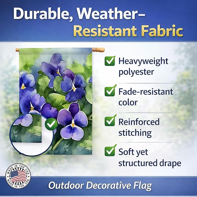 Caroline's Treasures Rhode Island Violets in Watercolor House Flag Large Porch Sleeve Pole Decorative Outside Yard Banner Artwork Wall Hanging, Polyester, House Size, Multicolor