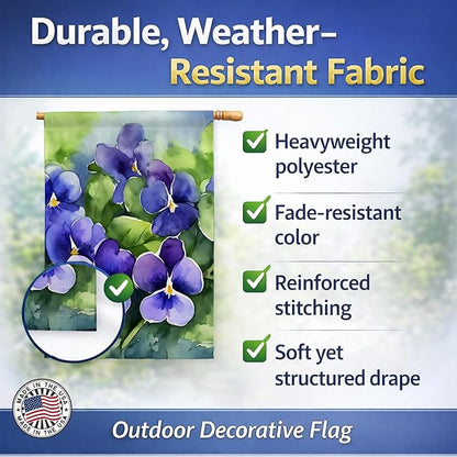 Caroline's Treasures Rhode Island Violets in Watercolor House Flag Large Porch Sleeve Pole Decorative Outside Yard Banner Artwork Wall Hanging, Polyester, House Size, Multicolor