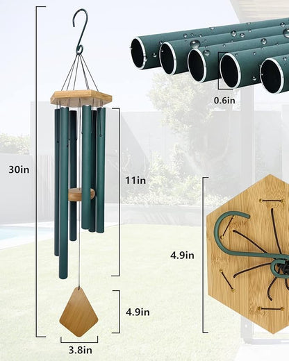 Wind Chimes Deep Tone Outdoor with Hook for Mother's Day/Housewarming/Christmas, Memorial Wind Chimes for Patio, Garden, Yard, Home Decor, Green