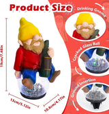 Drinking Gnome Solar Garden Statue - Funny Gnome Figurine with Colorful Crackle Ball LED Light - Perfect Novelty Patio Yard Decor and Gag Gifts - Funny Birthday Gifts for Grandma Mom Women