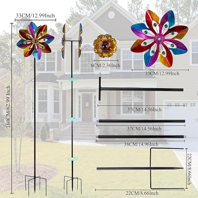 13" Metal Wind Spinner Outdoor - Kinetic Wind Sculpture with Metal Stake, Art Decor for Garden, Yard, Patio, Lawn - Ideal Gift for Family & Friends