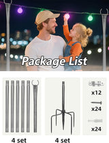 String Light Poles, 4 Pack 10ft Outdoor String Light Poles for Outside and Deck - Ideal for Patio, Garden, Yard, Front Porch Decorations, Frosted Silver