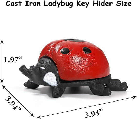 Cast Iron Ladybug Key Hider, Red Spare Keys Hiders for Outside, Animal Shaped Outdoor Hidden Keys Holder, Decorative Ladybug Statue Hide a Key Box for Indoor Garden Yard Patio Decor