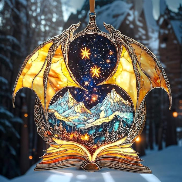 Bookish Dragon Acrylic Suncatcher, Boho Suncatchers for Window Hanging Ornament, Art Garden Decor for Book Lover Reader Bookworm, Gifts for Mother's Day, Mom, Grandma, Wife, Women, Nana