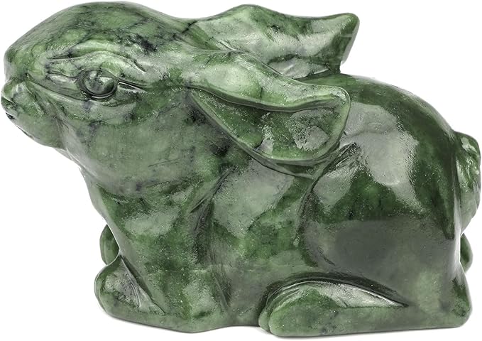 Real Jade Rabbit Statue - Natural 4inch Gemstone Sculpture for Home Decor, Carved Figurine Animal Collection Art Home Deask Outdoor Garden Decorative