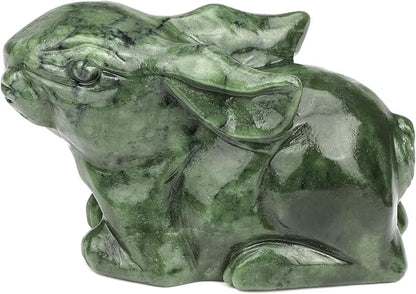 Real Jade Rabbit Statue - Natural 4inch Gemstone Sculpture for Home Decor, Carved Figurine Animal Collection Art Home Deask Outdoor Garden Decorative