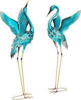 Extra-Large Blue Heron Decor, Handcrafted 47.5" Metal Crane Statue with Stable U-Ground Stakes, Backyard Decoration, Metal Garden Bird Animal Yard Art, Lawn Ornament Decor