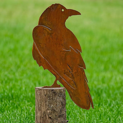 13.5 x 8.25 Inches Raven Bird Silhouette Metal Birds Rusty Crow Statue Metal Birds Fence Topper Yard Decor Fake Crow for Autumn Outdoor Tree Ornaments
