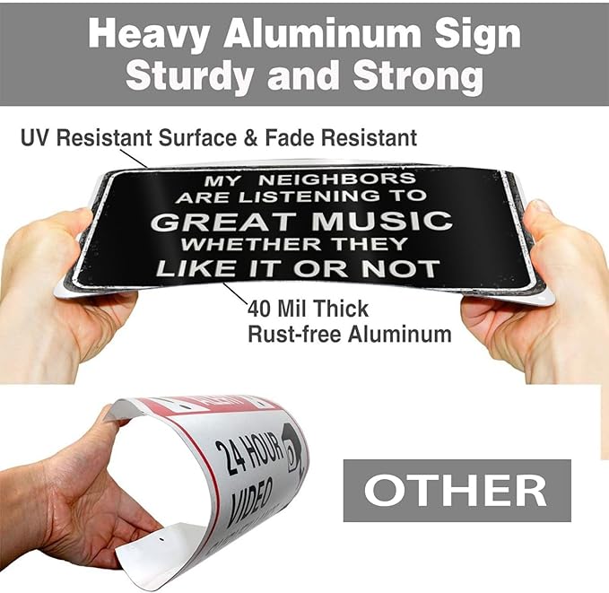 Man Cave Decor Metal Sign Funny Sarcasm Music garage signs Patio Wall Decorations Gifts for Men/Dad 12 X 8 Inches Outdoor & Indoor mancave Vintage Wall Decor -My Neighbors Are Listening to Great Music