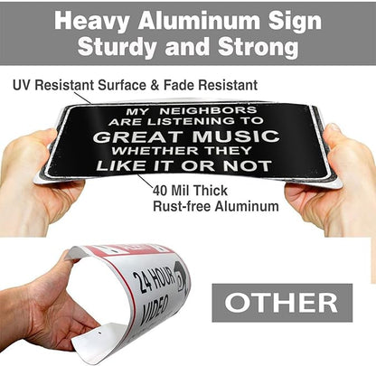 Man Cave Decor Metal Sign Funny Sarcasm Music garage signs Patio Wall Decorations Gifts for Men/Dad 12 X 8 Inches Outdoor & Indoor mancave Vintage Wall Decor -My Neighbors Are Listening to Great Music