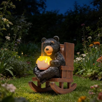 Solar Garden Statues Black Bear Decor Resin Bear Statues Outdoor with Solar Light Animal Figurine for Outside Yard Lawn and Patio Decorations Gardening Gifts for Women 3.5 * 5.5 * 6.25 Inch