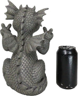 Ebros Whimsical Garden Dragon with Hippie Peace Sign Gesture Statue 10.5" Tall Cute Baby Dragonling Smiling Wide Faux Stone Resin Finish Figurine Home Decor Sculpture